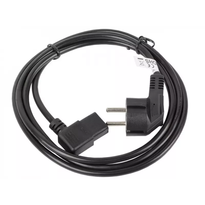 Napájací kábel LANBERG CA-C13C-12CC-0018-BK, 2 m, C13 konektor samica na CEE7/7, čierny, zahnutý C13