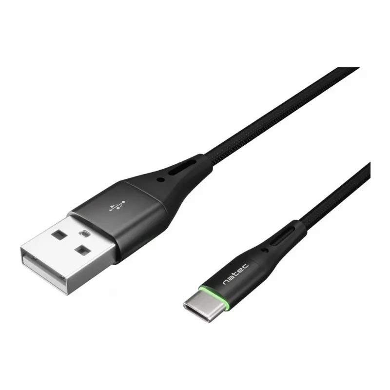 NATEC kábel USB-C/A 2.0 1m prati LED čierny nylon