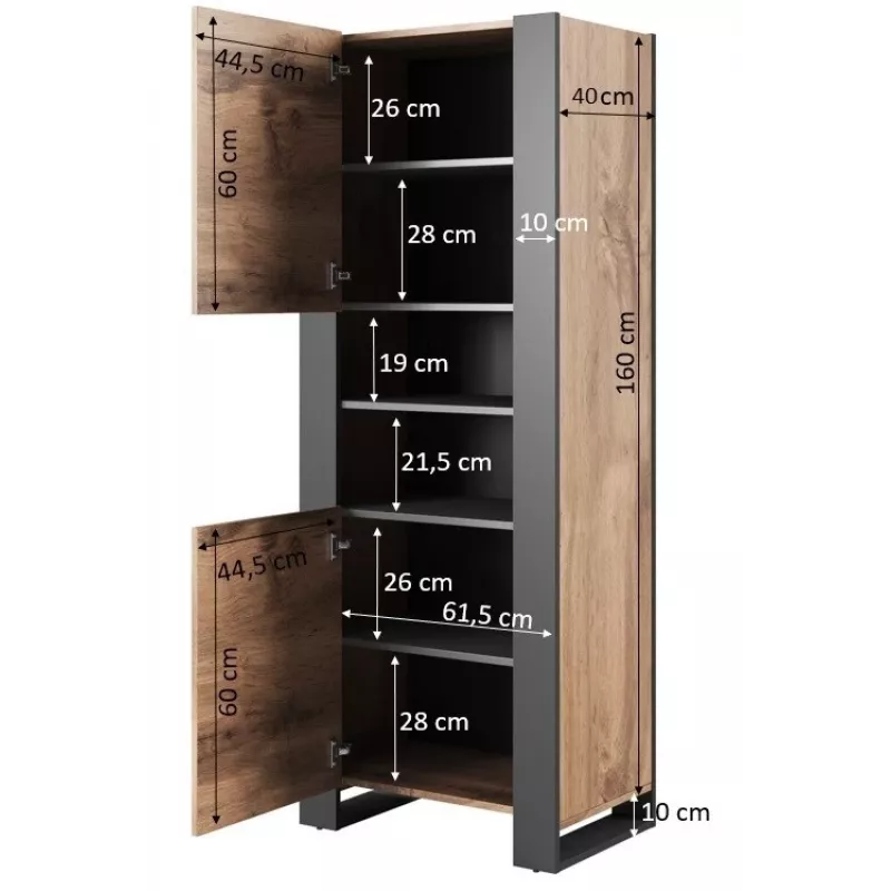 WOOD regál 65x40x170,5 wotanský dub + antracit