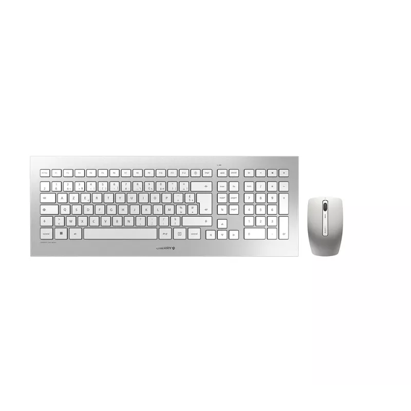CHERRY DW 8000 klávesnica myš v balení kancelárska RF bezdrôtová francúzska strieborná, biela