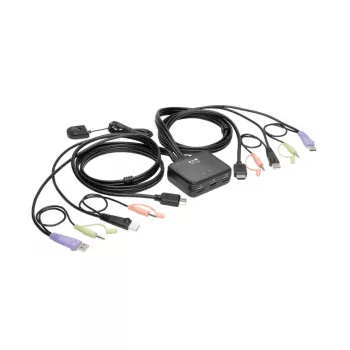 Eaton Tripp Lite series 2-portový USB/HD káblový KVM prepínač s audio/video, káblami a zdieľaním USB periférií - KVM/audio/USB prepínač - 2 x KVM/audio/USB - 1 lokálny používateľ - Deskt