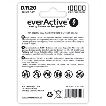 Nabíjateľná batéria everActive EVHRL20-10000 D NiMH 1,2 V 2 ks