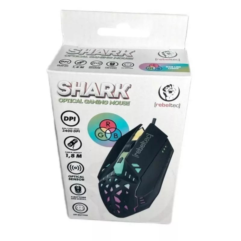 Káblová herná myš Rebeltec SHARK — ergonomický dizajn, optický senzor