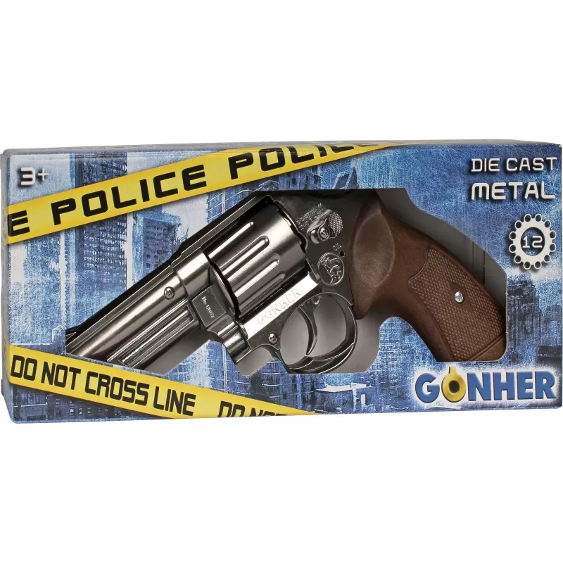 Kovový hračkársky policajný revolver Pulio 1556067/0 – 8-ranné valce