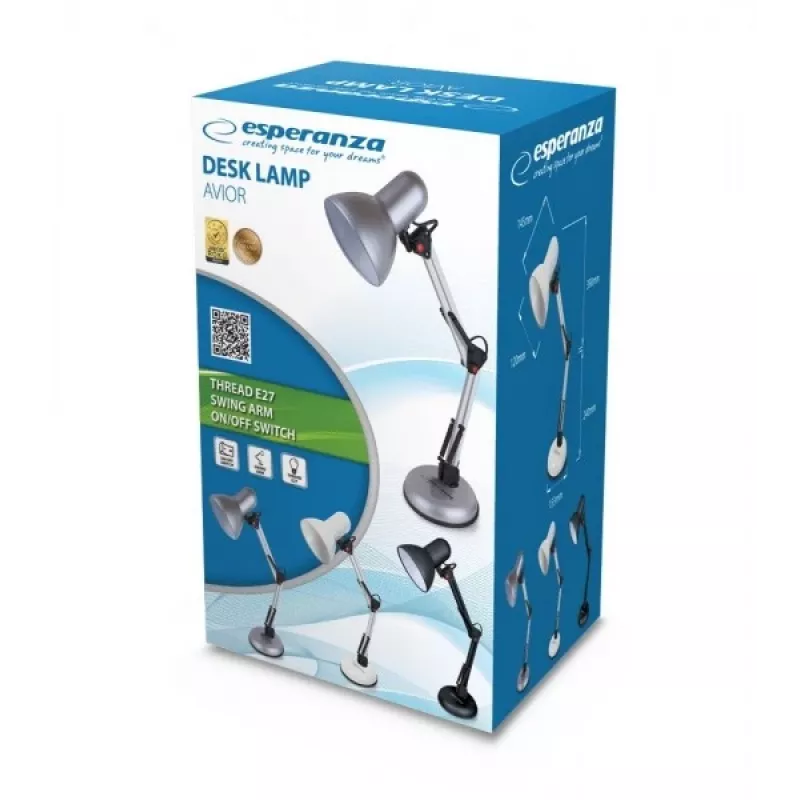 Stolová lampa ESPERANZA AVIOR E27 12W LED, čierna, výškovo nastaviteľná, flexibilné rameno, pätica E27