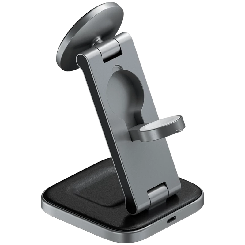 SATECHI 3-in-1 skladacia Qi2 bezdrôtová nabíjacia stanica (Space Grey) s konektormi typ A, C, G
