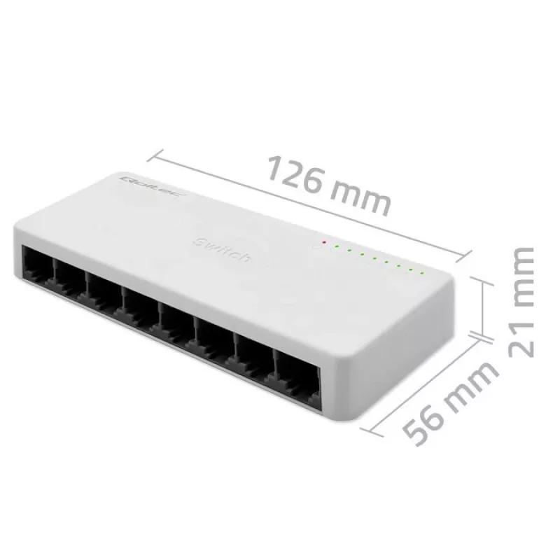 Sieťový switch QOLTEC 52246 — 8 x RJ45 portov, 100 Mbps