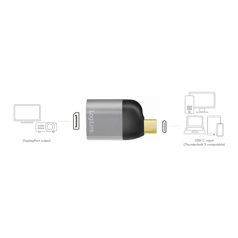 LogiLink CUA0204 USB-C na DisplayPort adaptér čierny sivý