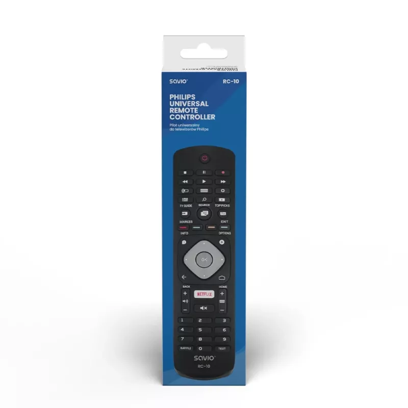 SAVIO diaľkový ovládač RC-10 pre Philips TV, IR Wireless, čierny, tlačidlové ovládanie