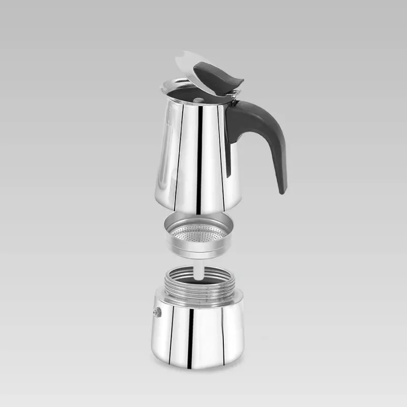 Moka kanvica Maestro MR-1660 0,2 l nerezový espreso kávovar, 4 šálky, čierna rukoväť