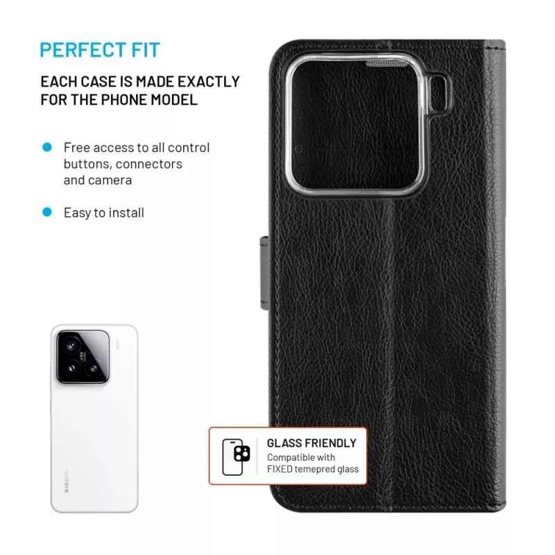 Fixed Opus | puzdro na knihu | Xiaomi | 15 | koža | čierne