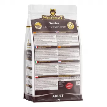 Suché krmivo pre psov Wolfsblut VetLine Gastrointestinal kačica 2 kg — veterinárna diéta na podporu trávenia, 20 % bielkovín, 10 % tuku