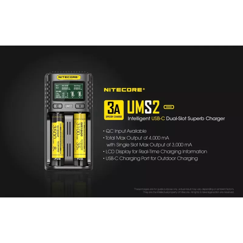 Nitecore UMS2 nabíjačka batérií domáca batéria DC lítium-iónová nikel-kadmiová