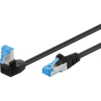 Goobay CAT 6A Patch kábel 1x 90° zahnutý, S/FTP (PiMF), čierny, 0,25 m - západka hore, LSZH bezhalogénový, meď (51555)