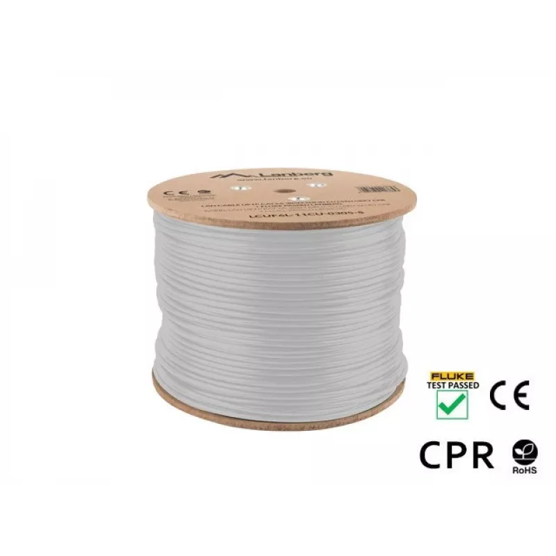 Lanberg LCUF6L-11CU-0305-S sieťový kábel U/FTP Cat6a 305 m, plná meď, LSZH, CPR, 500 MHz, testovaný Fluke, sivý