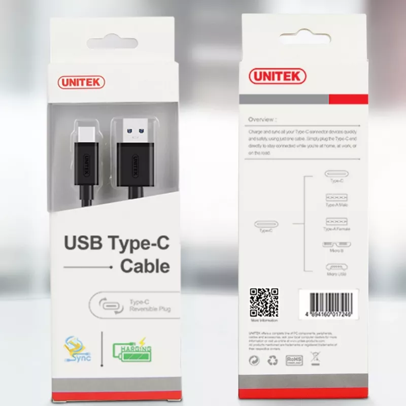 UNITEK Y-C474BK USB kábel USB 3.2 Gen 1 (3.1 Gen 1) 1 m USB A USB C čierny