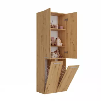 Kúpeľňová úložná skrinka top e shop NEL 2K DD ART KPL — dubový rám, voľne stojaca, 600×300×1740 mm, 3 police