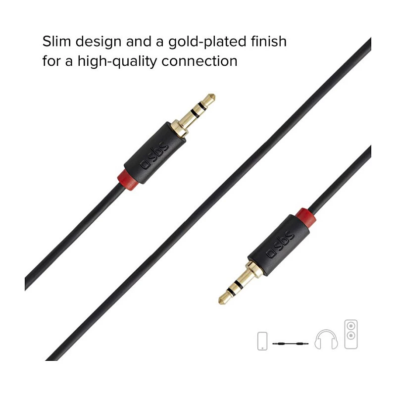 SBS TECABLE35KR - Audiokábel - mini-phone stereo 3,5 mm samec na mini-phone stereo 3,5 mm samec - 1,5 m - čierna (TECABLE35KR)