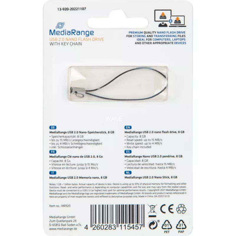 MediaRange Nano - USB flash disk - 8 GB - USB2.0 - čierny (MR920)