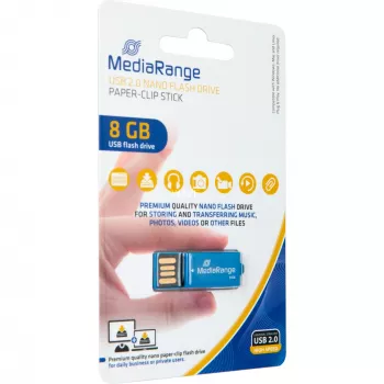USB Nano 8 GB, USB kľúč modrý, USB-A 2.0, s funkciou kancelárskej sponky