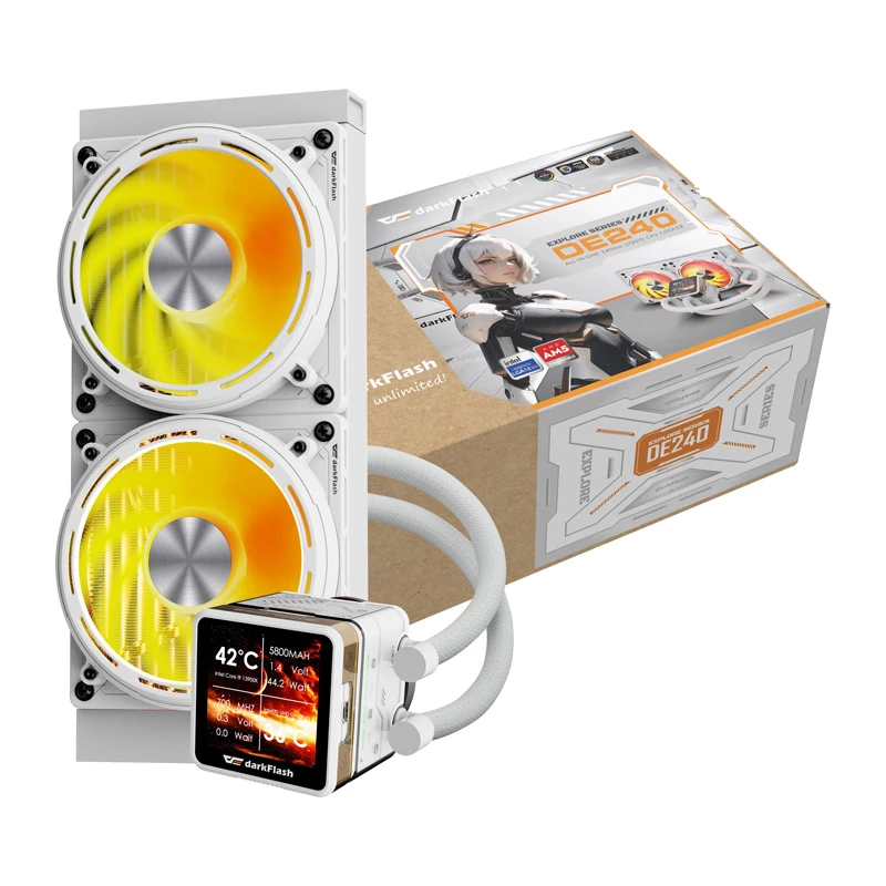 Vodné chladenie CPU Darkflash DE240 (biele) – 240-mm radiátor, uzavretý AIO okruh