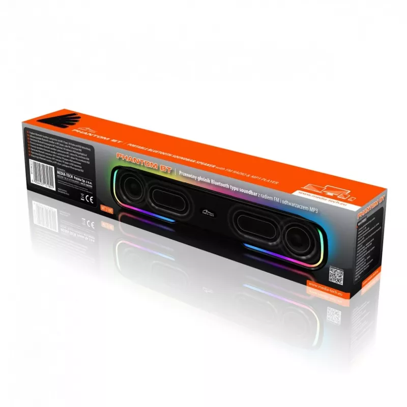 Reproduktor MEDIA‑TECH Phantom MT3180 soundbar 450W RMS, 80W na batérie, Bluetooth, káblový & bezdrôtový, čierny