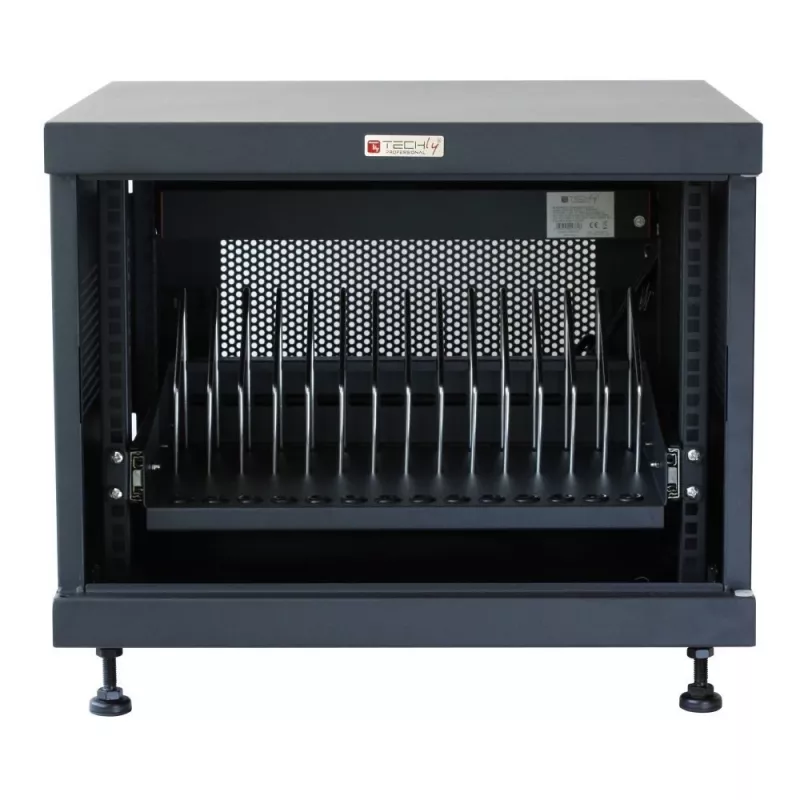 Rackový regál TECHLY 367652 organizér káblov s 3M lepiacou páskou, oceľ, 550×550×410 mm, čierny