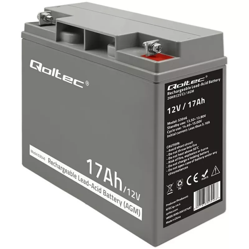 Qoltec 53046 AGM batéria 12 V 17 Ah, max. 255 A