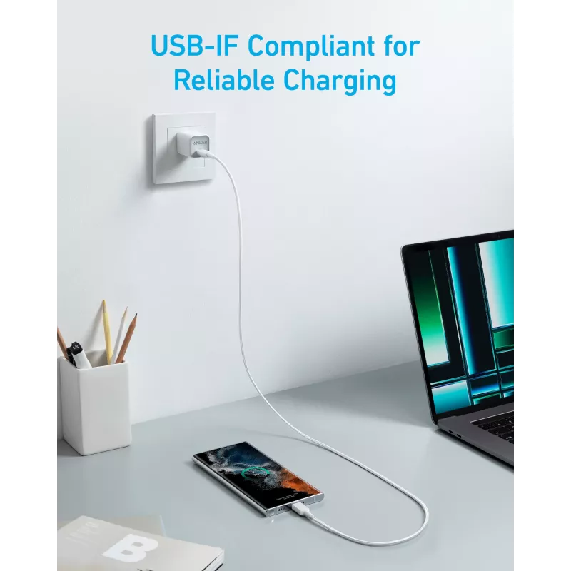 Anker Innovations 322 USB-C na USB-C kábel Nylon 0,9M 60W Biela - kábel - Digital/Dáta (A81F5G21)