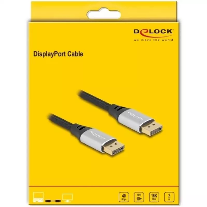 DeLOCK DisplayPort kábel 16K 60 Hz 2 m strieborný kov