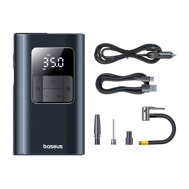 Baseus PrimeTrip VA1 prenosný kompresor na pneumatiky, 75 W, 2v1 s baterkou a powerbankou 6000 mAh, čierny