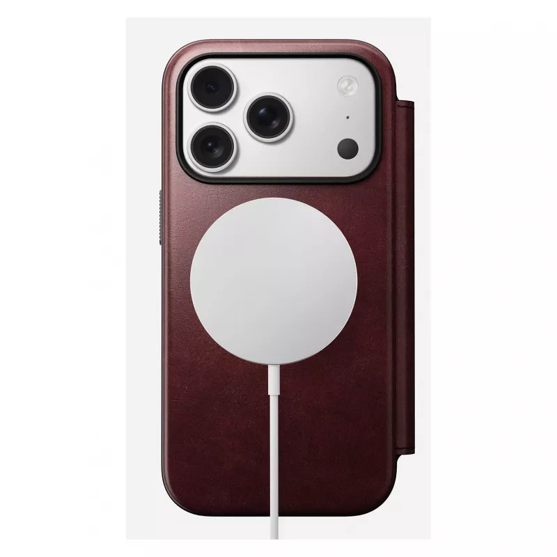 Puzdro na telefón Nomad Modern Leather Folio pre Apple iPhone 17 Pro, 6,3 palcov (16 cm), koža bordová