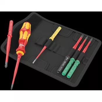 Wera 05006603001 Kraftform Kompakt VDE 7 extra slim 1 Tool Finder sada skrutkovačov, 7-dielna, 817 VDE Kraftform držiak vymeniteľných čepelí + 6 extra štíhlych VDE vymeniteľných čepelí, IEC 60900, s opaskovou taškou