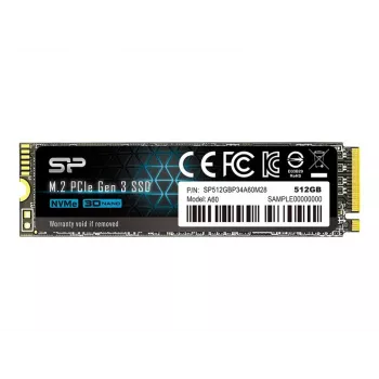 SSD M.2 NVMe Silicon Power P34A60 512 GB — PCIe, čítanie 2200 MB/s, zápis 1600 MB/s, NVMe 1.3