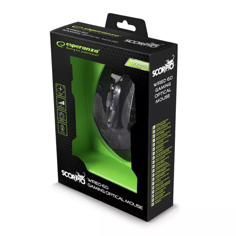Esperanza MX203 SCORPIO - myš - USB - modrá - myš - optická - 6 tlačidiel - čierna