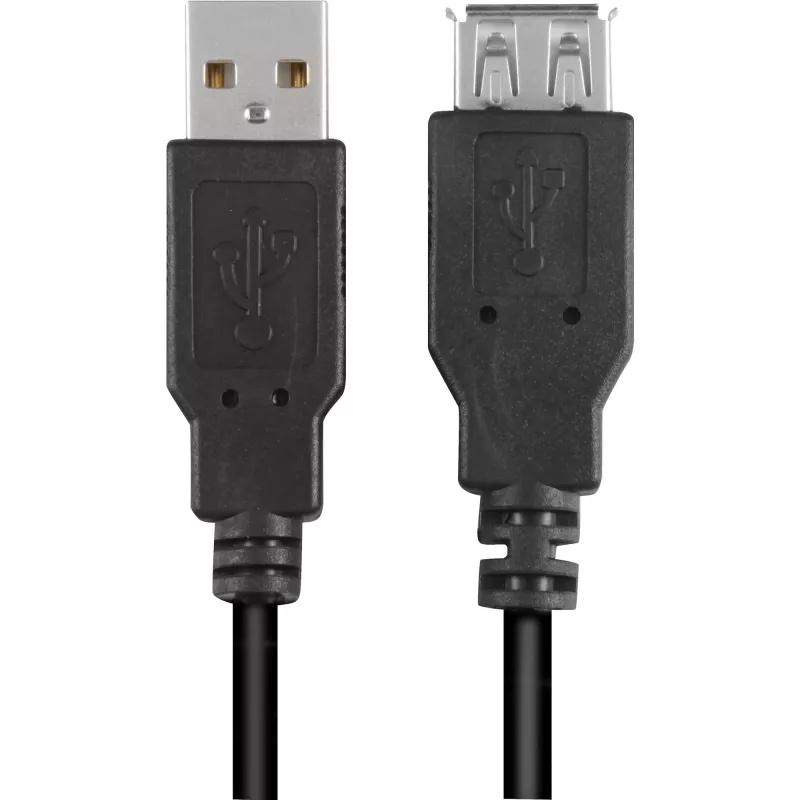 USB 2.0 predlžovací kábel, USB-A konektor samec > USB-A konektor samica (čierny, 3,0 metre, dvojité tienenie)