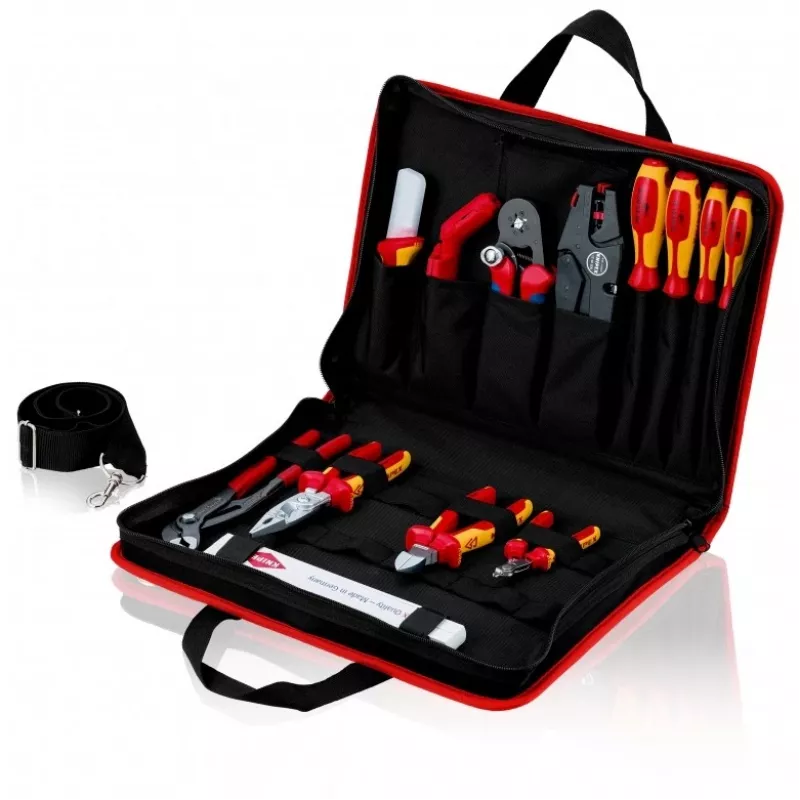 Knipex taška na náradie compact Electric – čierna – červená – polyester – 8 priehradiek – 410 mm – 290 mm – 60 mm (00 21 11)