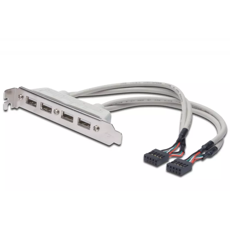 Slotový kábel USB 2.0 HighSpeed Type 2xIDC (5pin)/4xUSB A M/F sivý 0,25 m