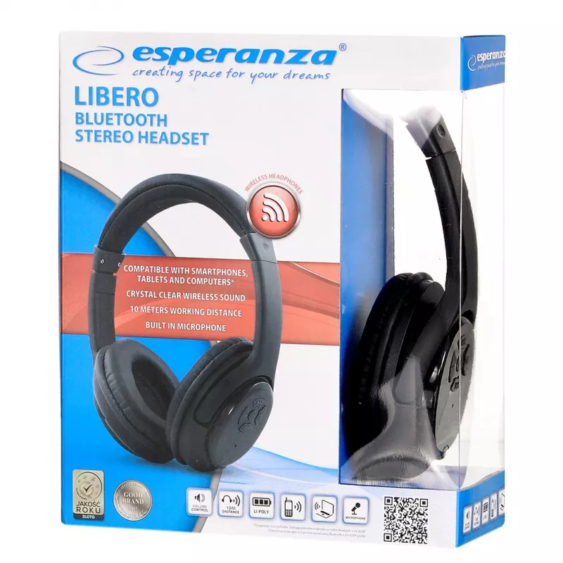 Esperanza Libero EH163K slúchadlá bezdrôtové cez hlavu hudobné mini-USB Bluetooth čierne
