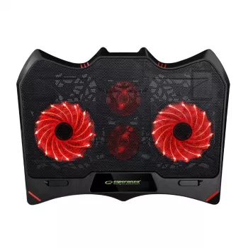Chladiaca podložka pod notebook ESPERANZA EGC102 – 4 ventilátory, napájaná cez USB, 2 výškové polohy, čierna, 415×305×27 mm