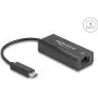 Sieťový adaptér DELOCK 64306 USB Type-C na Ethernet 100 Mbit/s, káblový, čierny