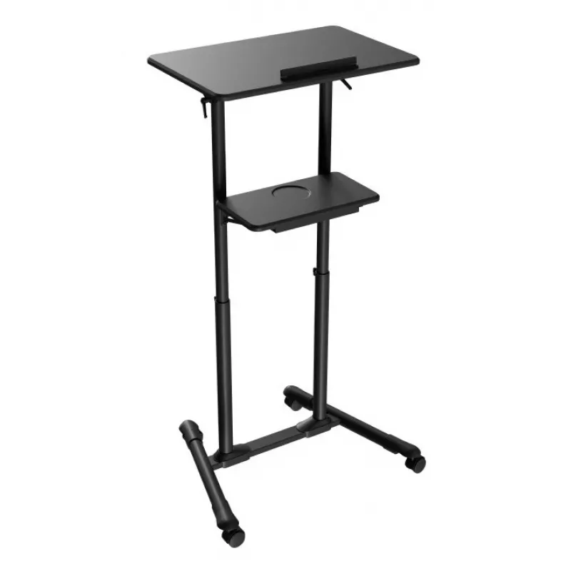 Gembird TVS-DESK-01-BK mobilný stojací stôl s kolieskami, nastaviteľná výška 111–134,5 cm, sklon 30°, max. 20 kg, čierny