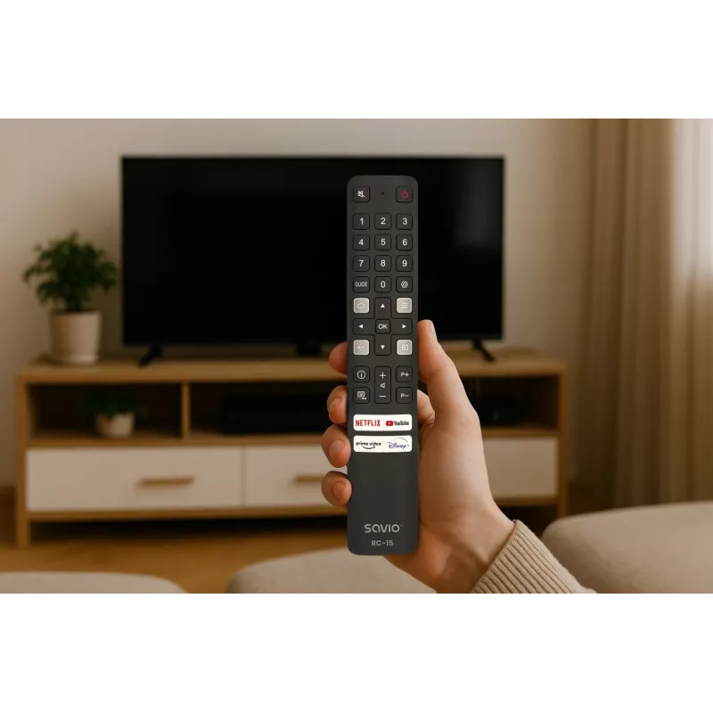 SAVIO univerzálny diaľkový ovládač RC-15 pre TCL SMART TV, IR Wireless, čierny, dosah 10 m