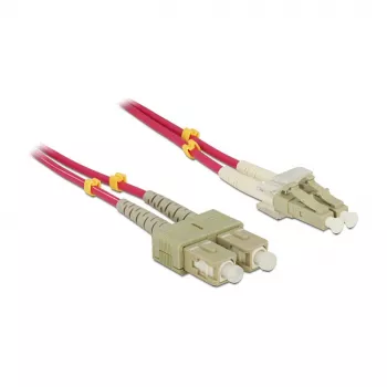 Optický kábel DELOCK LC–SC 5 m, multimode 50 µm, plný duplex, fialový