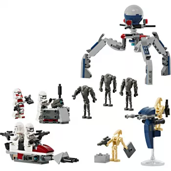 LEGO Star Wars Clone Trooper & Battle Droid Battle Pack stavebná hračka pre deti s vozidlom speeder bike, 4 minifigúrky a 5 figúrok, darček pre chlapcov