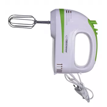 Ručný mixér ESPERANZA EKM011 — 400 W, 5 rýchlostí, turbo, hnetacie háky a metly, 220–240 V, biela/svetlozelená