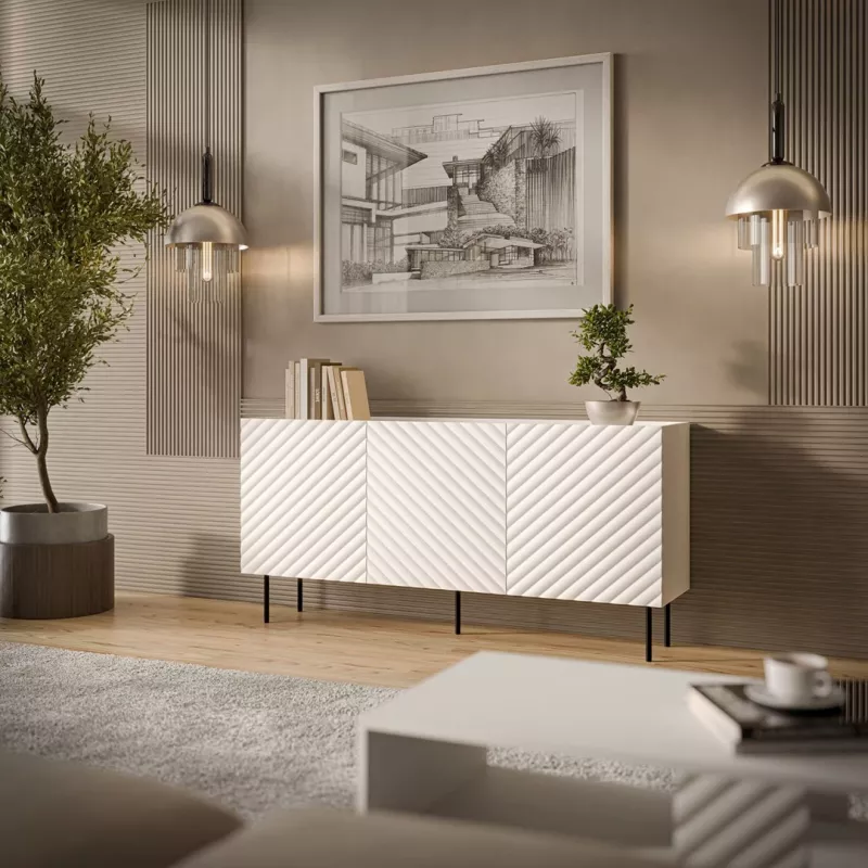 Komoda Cama Meble LUCCA 3D 165x40x80 cm, biela, korpus z drevotriesky