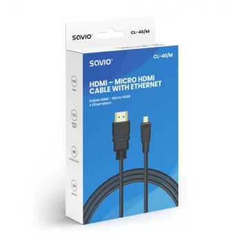 Savio CL-40/M HDMI (M) - micro HDMI (M) kábel s Ethernet, 2m, čierna
