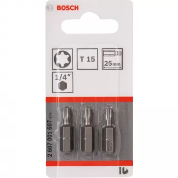 Bosch skrutkovací bit extra tvrdý, 3 ks, Torx, T15, oceľ, T15, 25 mm