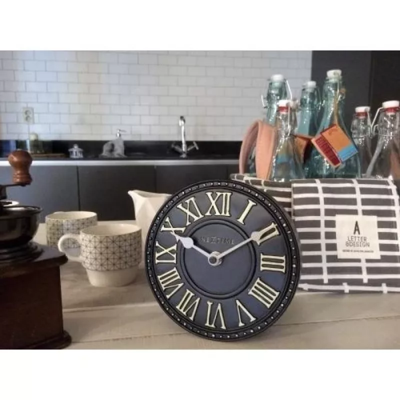 NeXtime hodiny 5187zw London Table, Ø16 cm, nástenné, čierne/biele